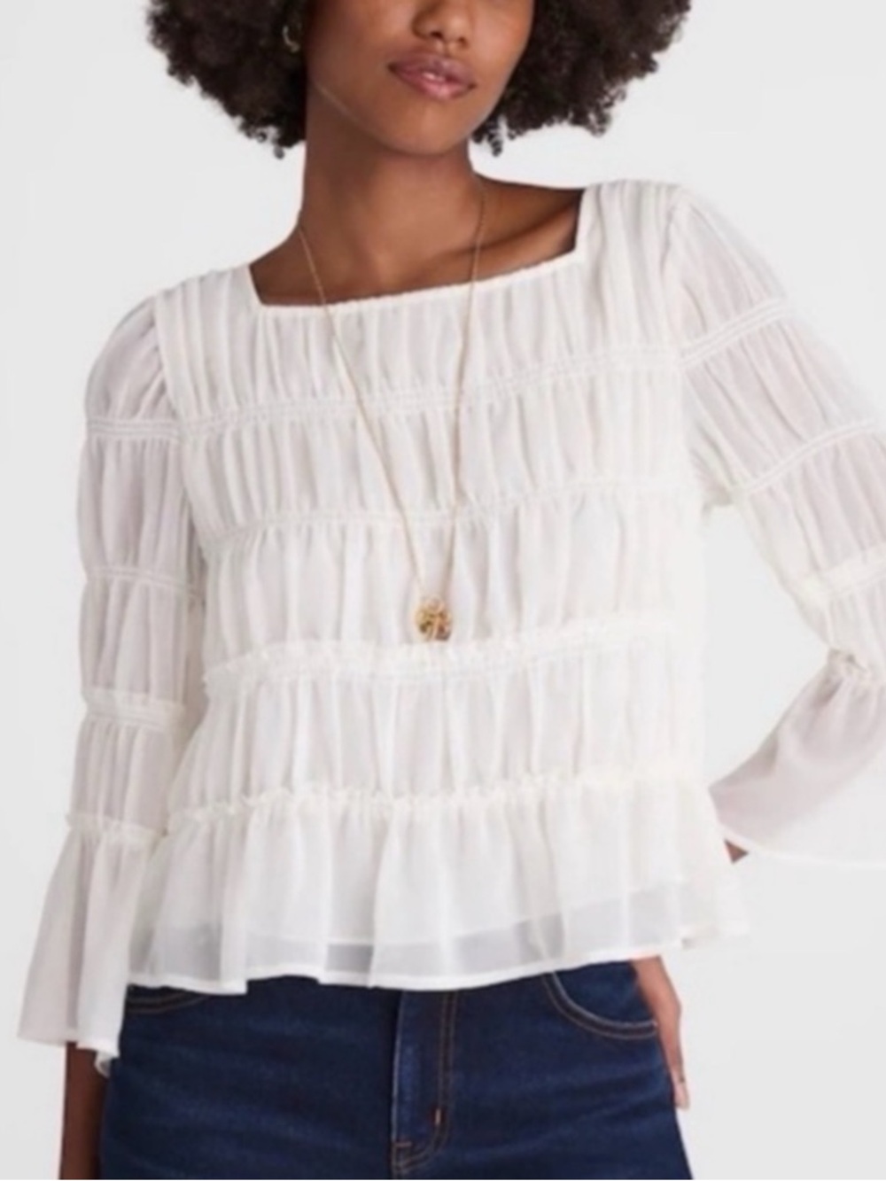 Madewell Squareneck Tiered Top Blouse Winter White XS NWT Feminine Romantic